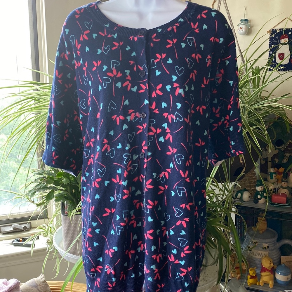 Woman Within Button-Up Short Sleeve Cardigan, Size: 22/24, EUC